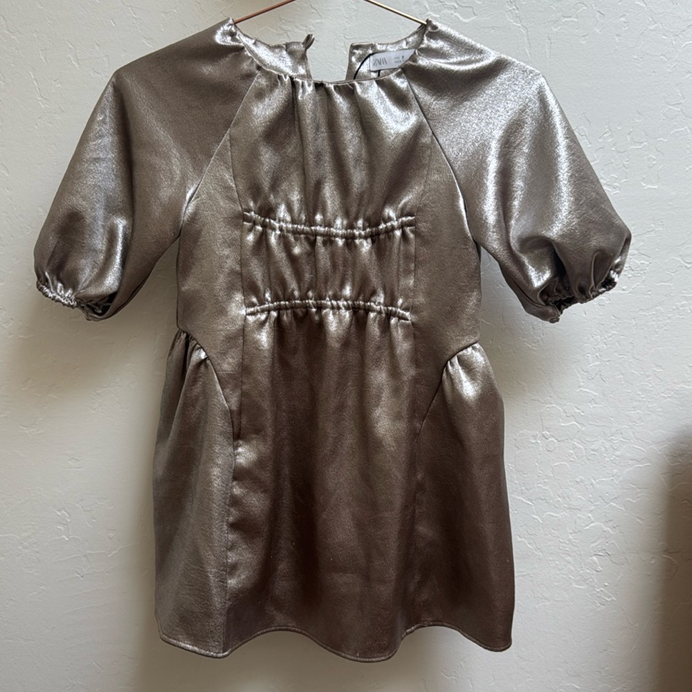 Zara kids silver puff sleeve dress girls 7
